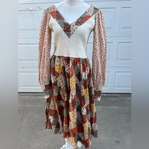 VTg Denise L Patchwork Print Prairie fit and flare dress Boho S/M